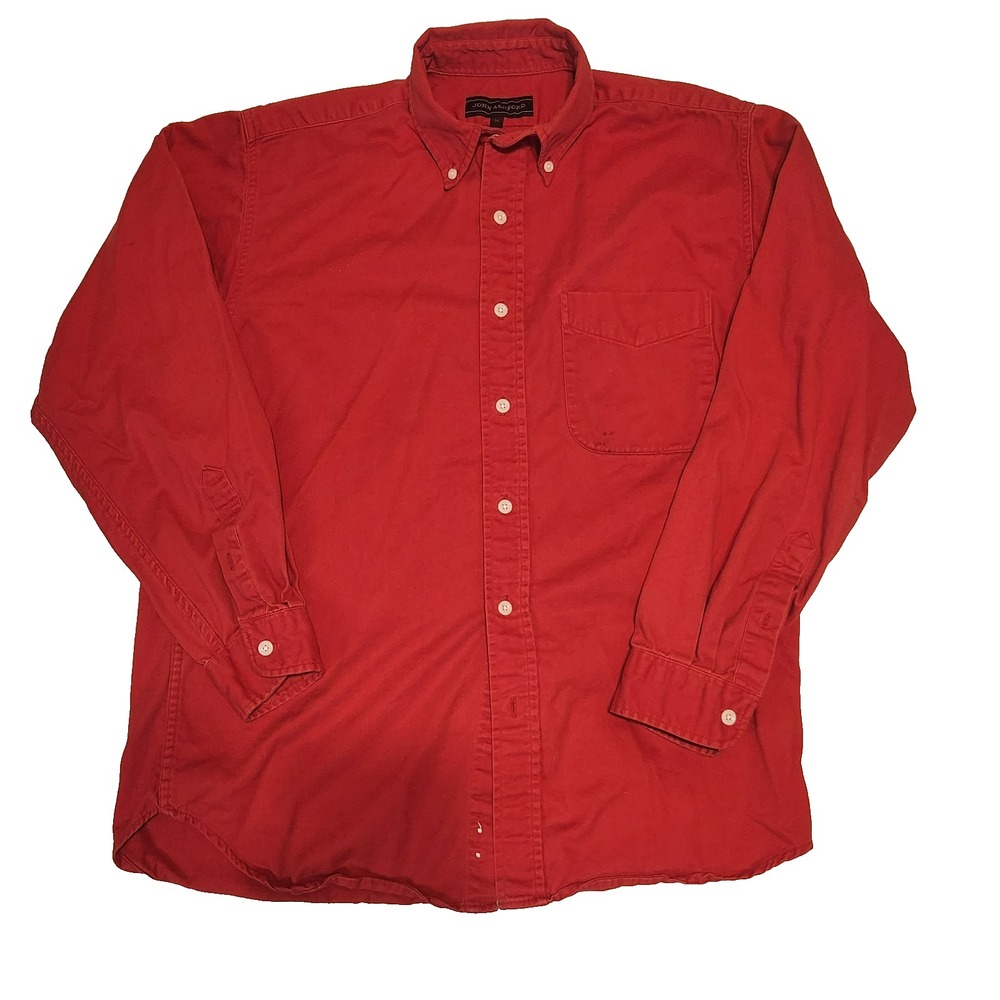 John Ashford Mens Shirt Medium Red Button Down Casual Long Sleeve Vintage 90s